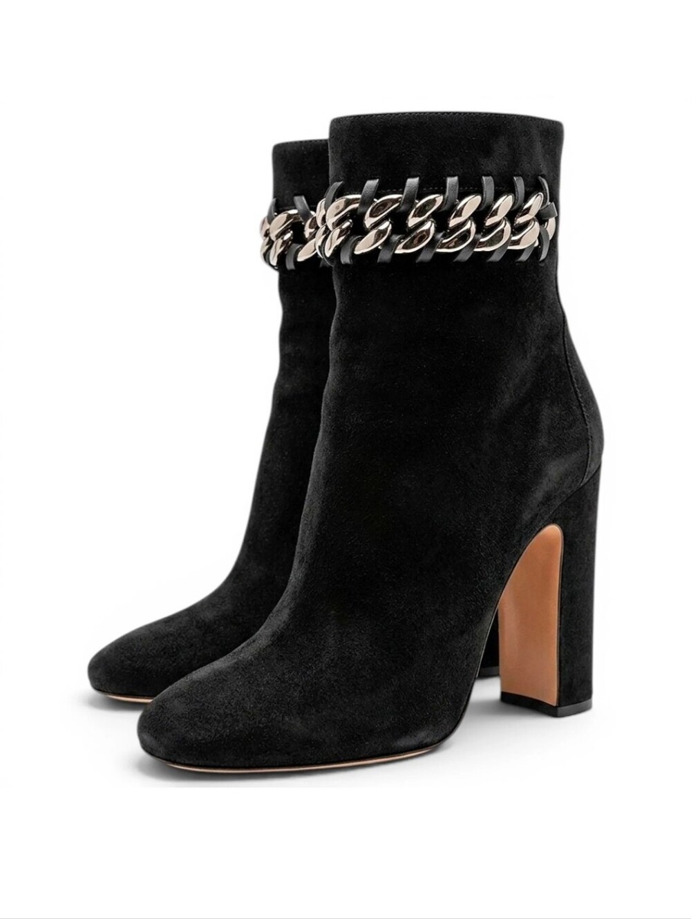 VALENTINO GARAVANI Chain Embellished Black Suede Ankle Boots 38.5/8.5